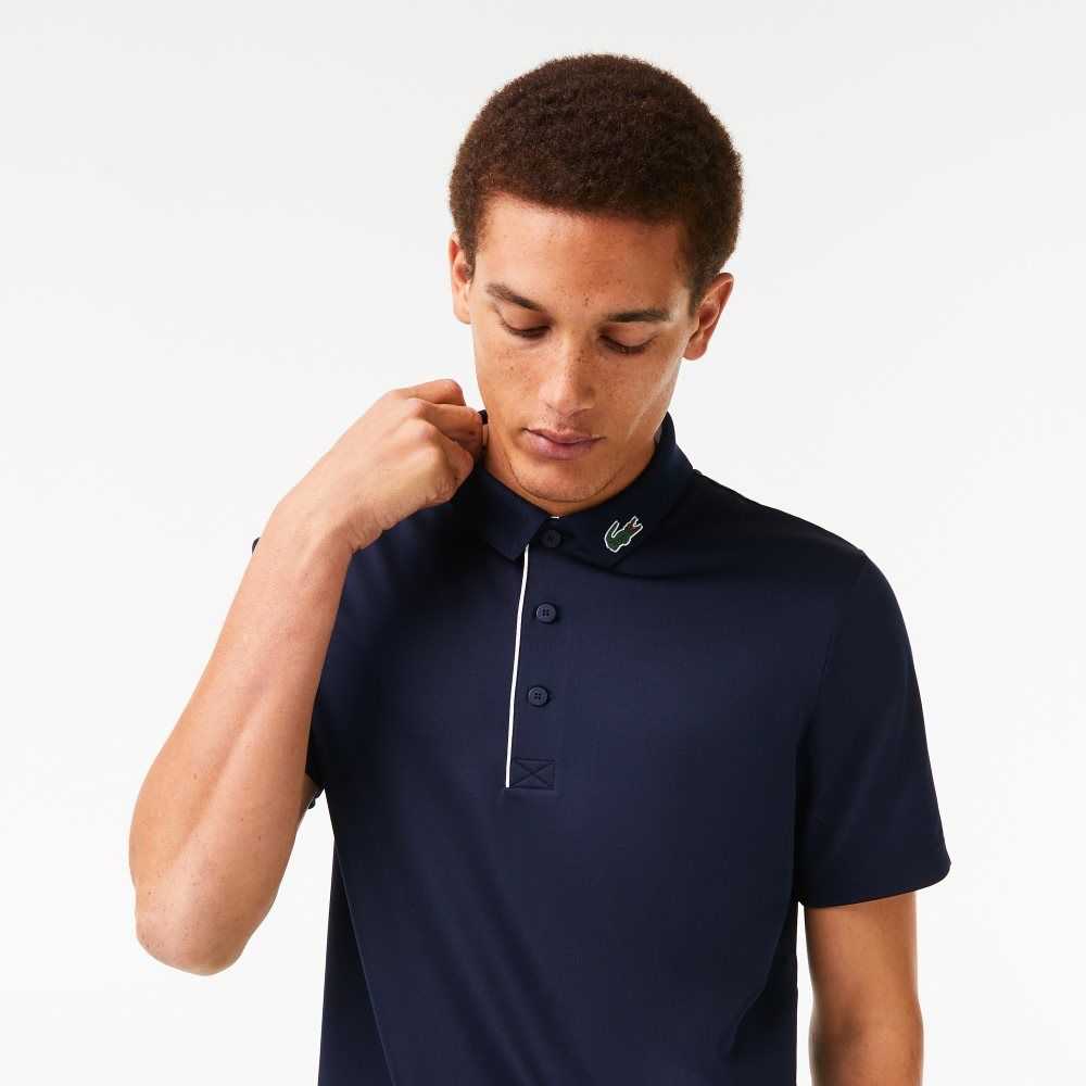 Navy Blue / White Lacoste SPORT Jersey Golf Polo Shirt | SQIEHA-098