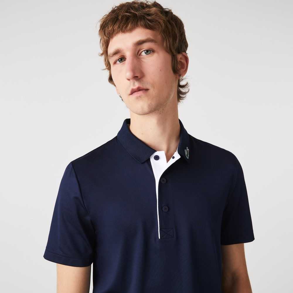 Navy Blue / White Lacoste SPORT Jersey Golf Polo Shirt | SQIEHA-098