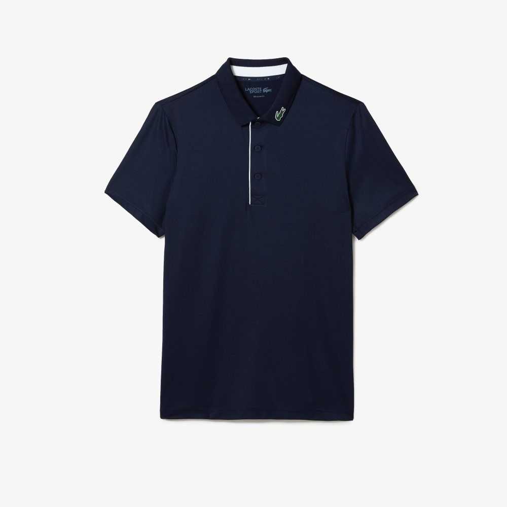 Navy Blue / White Lacoste SPORT Jersey Golf Polo Shirt | SQIEHA-098