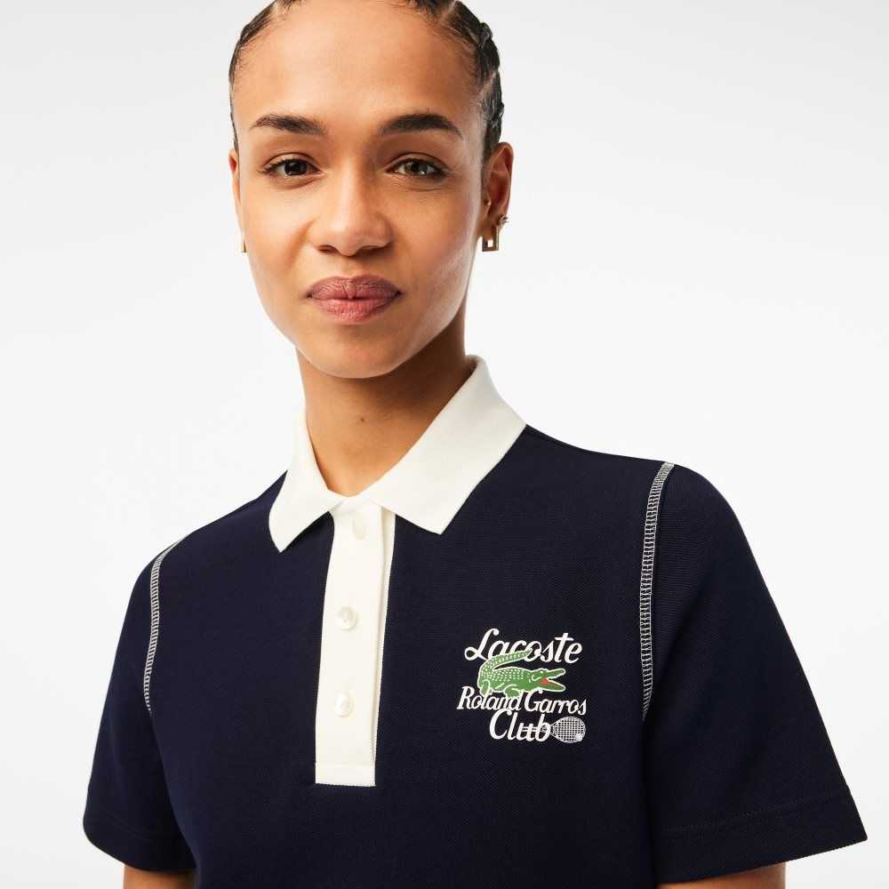 Navy Blue / White Lacoste SPORT Roland Garros Edition Cotton Pique Polo | QDKBNW-387