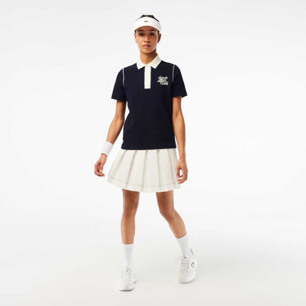 Navy Blue / White Lacoste SPORT Roland Garros Edition Cotton Pique Polo | QDKBNW-387