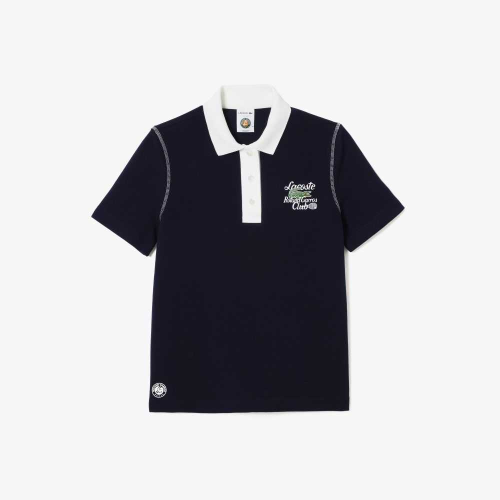 Navy Blue / White Lacoste SPORT Roland Garros Edition Cotton Pique Polo | QDKBNW-387