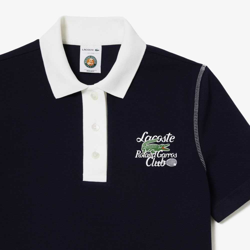 Navy Blue / White Lacoste SPORT Roland Garros Edition Cotton Pique Polo | QDKBNW-387