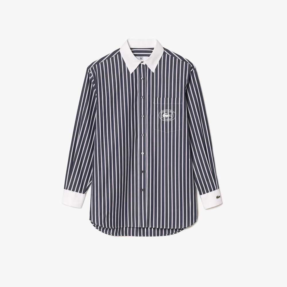 Navy Blue / White Lacoste x Sporty & Rich Contrast Collar Shirt | RADJTX-289