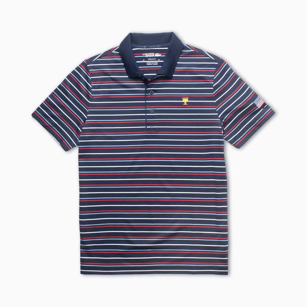 Navy Blue / White / Red / Blue Lacoste Presidents Cup SPORT Striped Polo | XFCHZQ-538