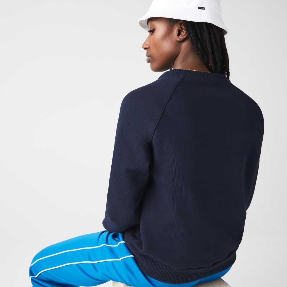 Navy Blue / White / Red Lacoste Made in France Colorblock Organic Cotton Sweater | UMQKBI-459