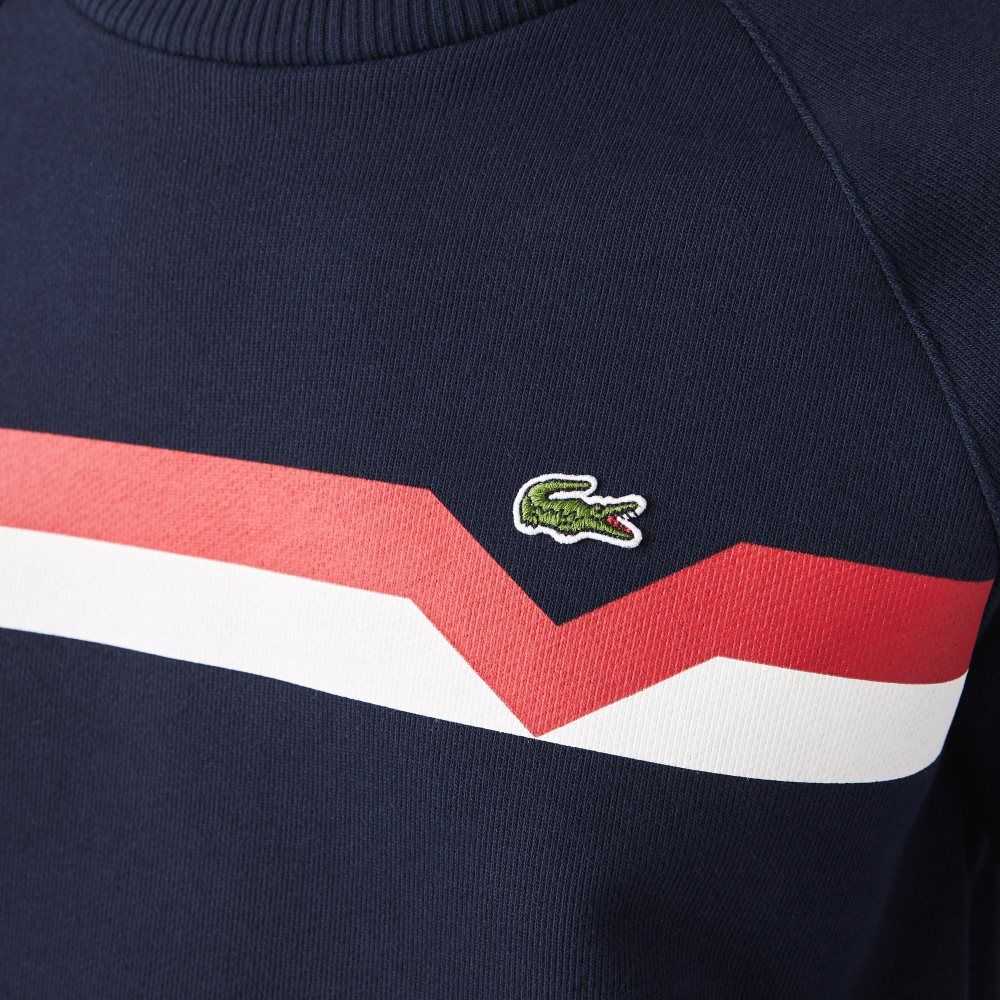 Navy Blue / White / Red Lacoste Made in France Colorblock Organic Cotton Sweater | UMQKBI-459