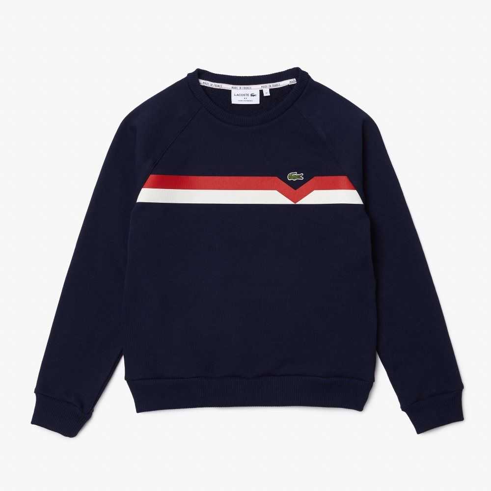 Navy Blue / White / Red Lacoste Made in France Colorblock Organic Cotton Sweater | UMQKBI-459