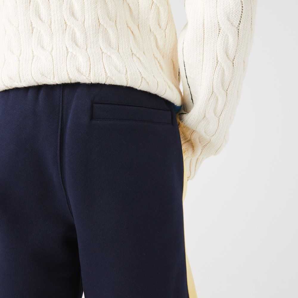 Navy Blue / Yellow Lacoste Color-Block Brushed Fleece Shorts | WRFOGV-703