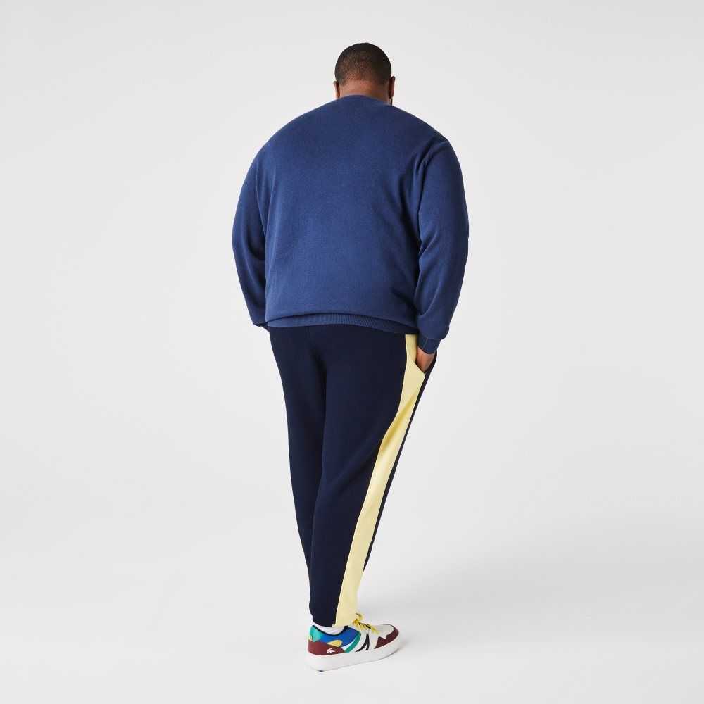 Navy Blue / Yellow Lacoste Contrast Bands Trackpants | OJKBQH-793