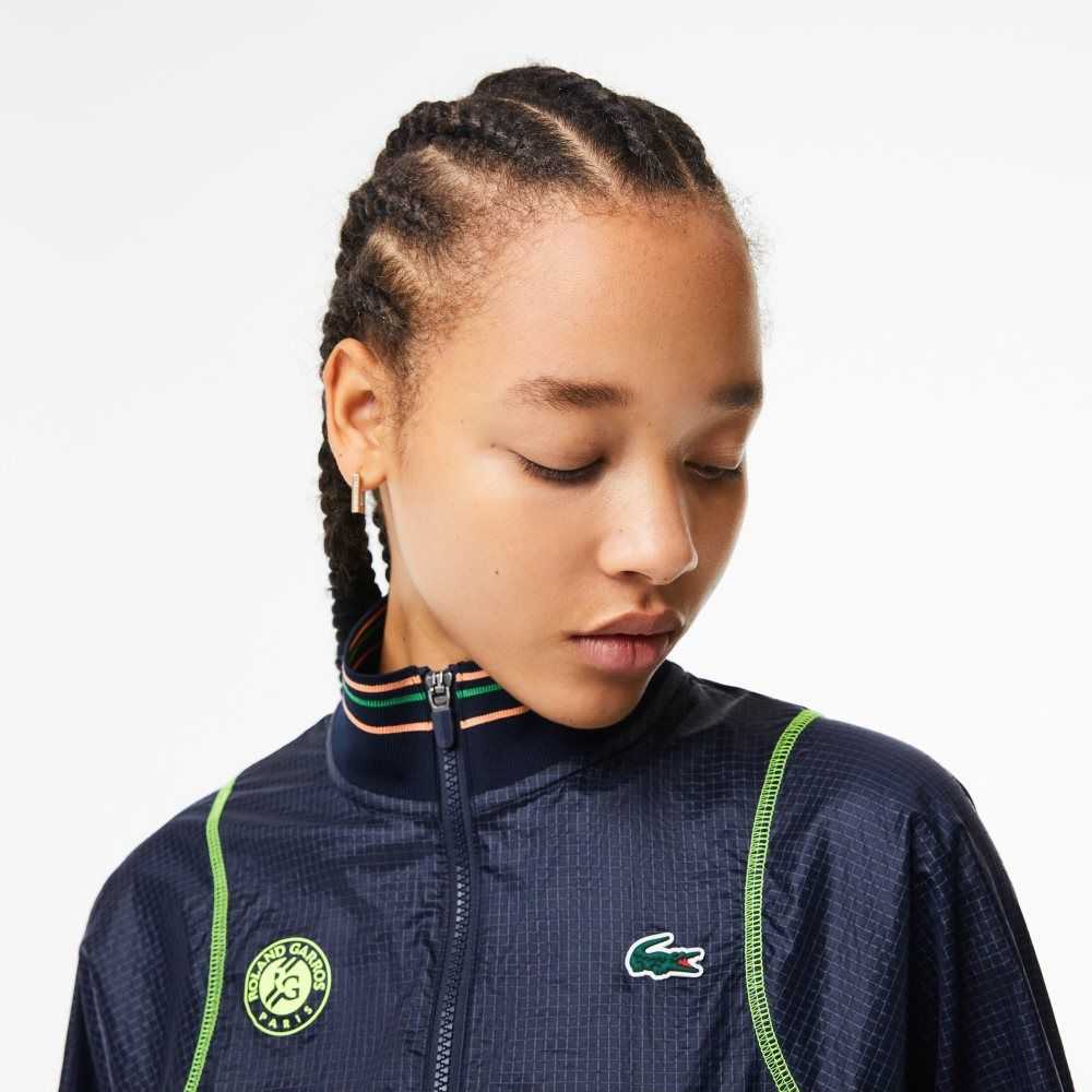 Navy Blue / Yellow Lacoste Roland Garros Edition Post-Match Cropped Jacket | IDLTEK-768