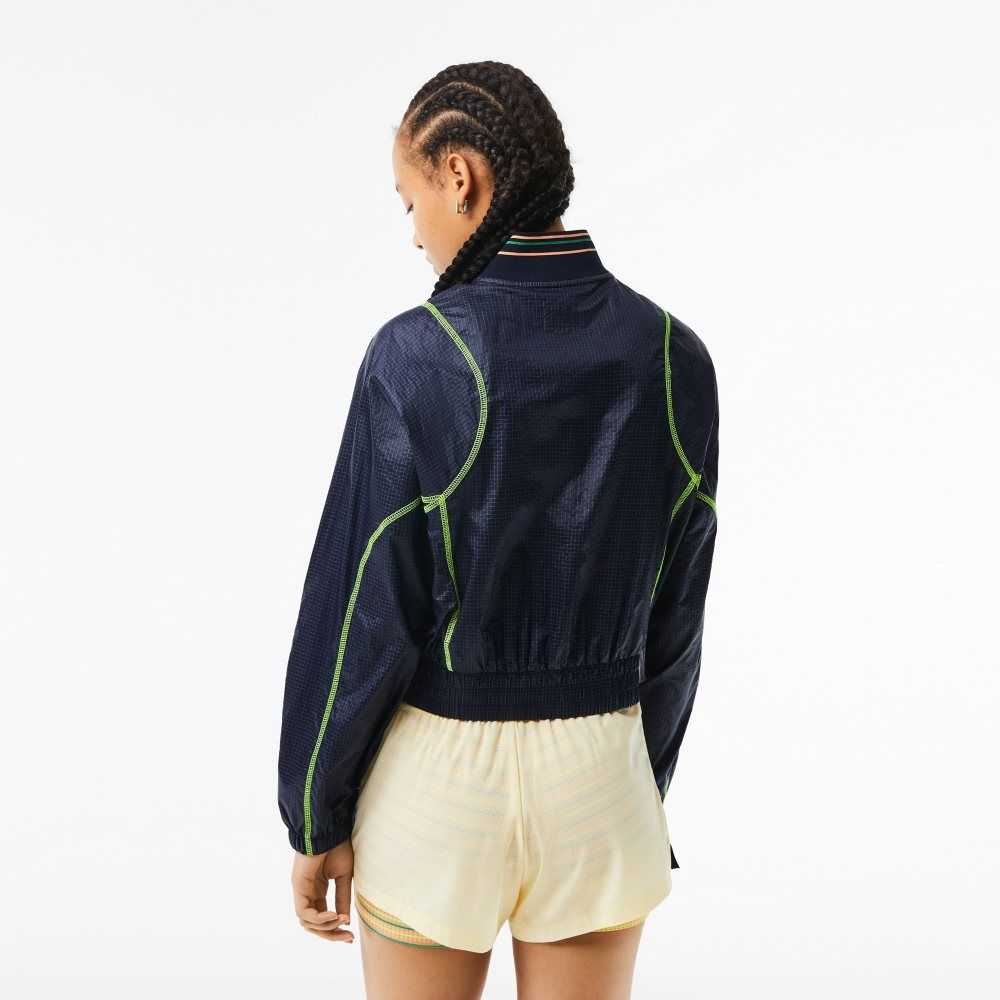 Navy Blue / Yellow Lacoste Roland Garros Edition Post-Match Cropped Jacket | IDLTEK-768