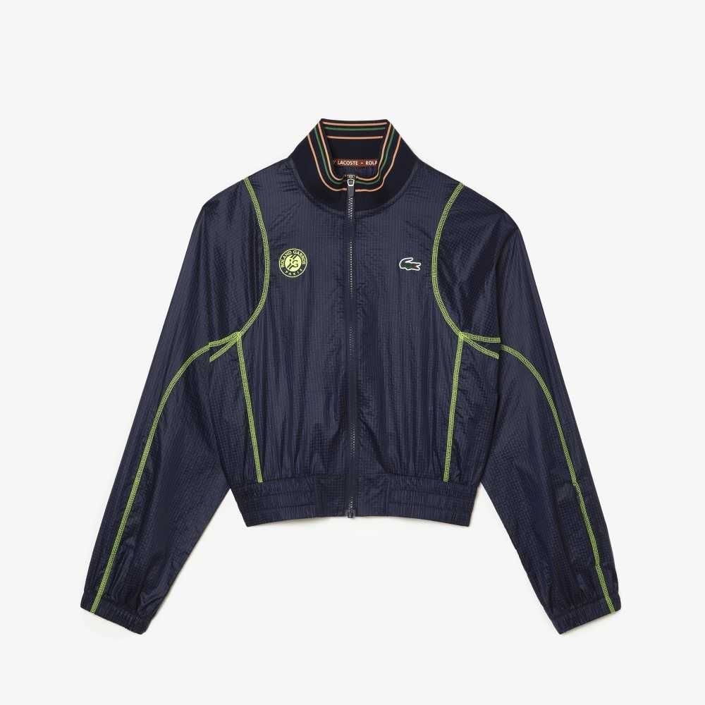 Navy Blue / Yellow Lacoste Roland Garros Edition Post-Match Cropped Jacket | IDLTEK-768