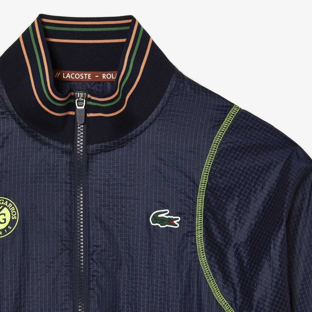 Navy Blue / Yellow Lacoste Roland Garros Edition Post-Match Cropped Jacket | IDLTEK-768