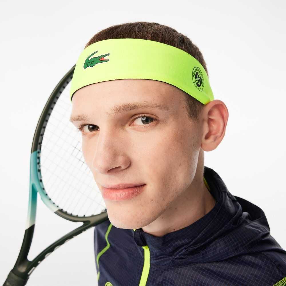 Navy Blue / Yellow Lacoste SPORT Roland Garros Edition Pique Bandana | AYQERK-905