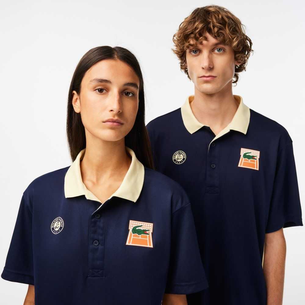 Navy Blue / Yellow Lacoste SPORT Roland Garros Edition Ultra-Dry Polo | PQXTFK-285