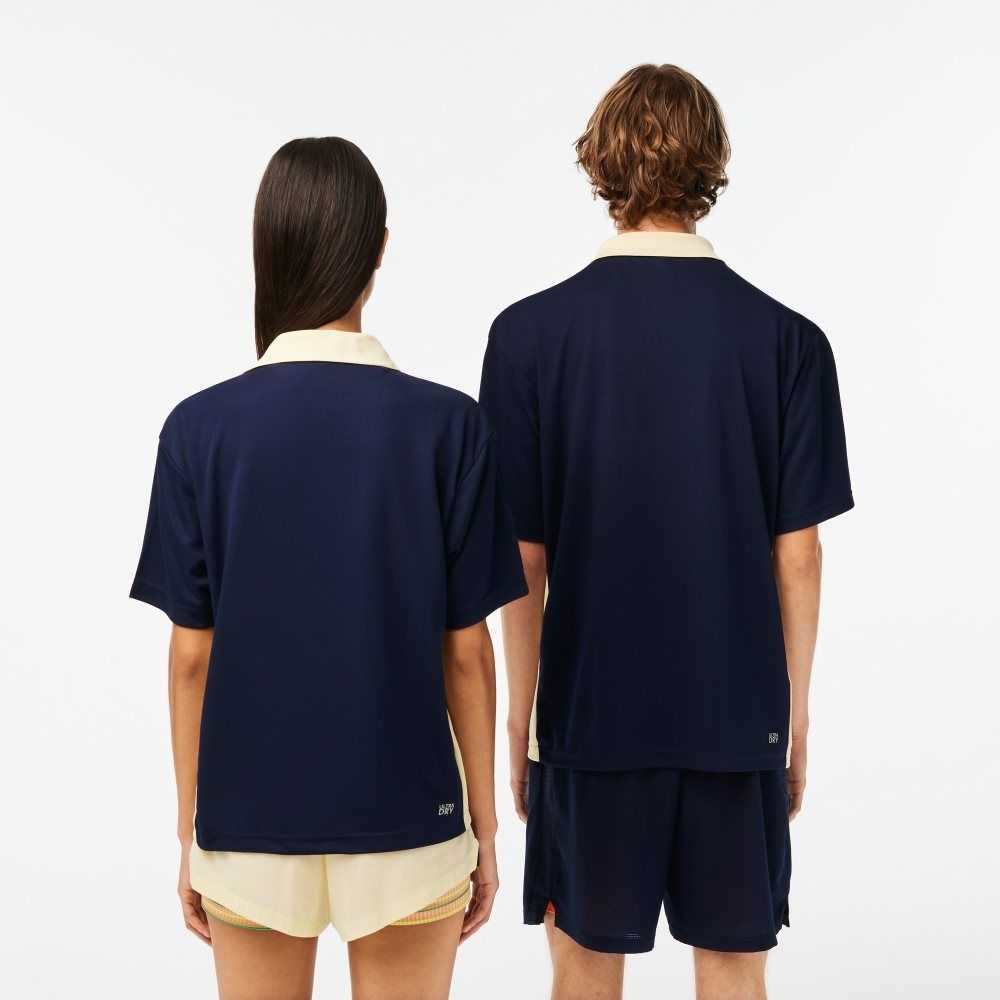 Navy Blue / Yellow Lacoste SPORT Roland Garros Edition Ultra-Dry Polo | PQXTFK-285