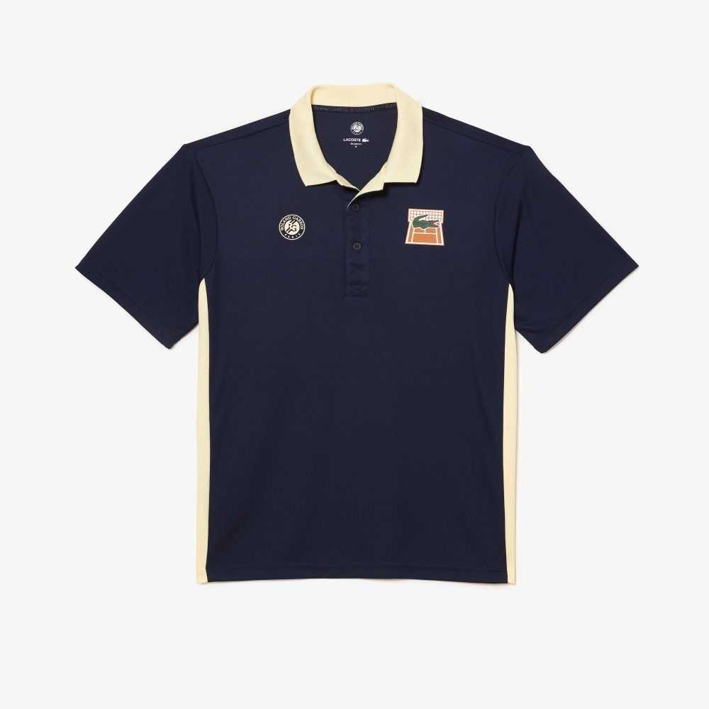 Navy Blue / Yellow Lacoste SPORT Roland Garros Edition Ultra-Dry Polo | PQXTFK-285