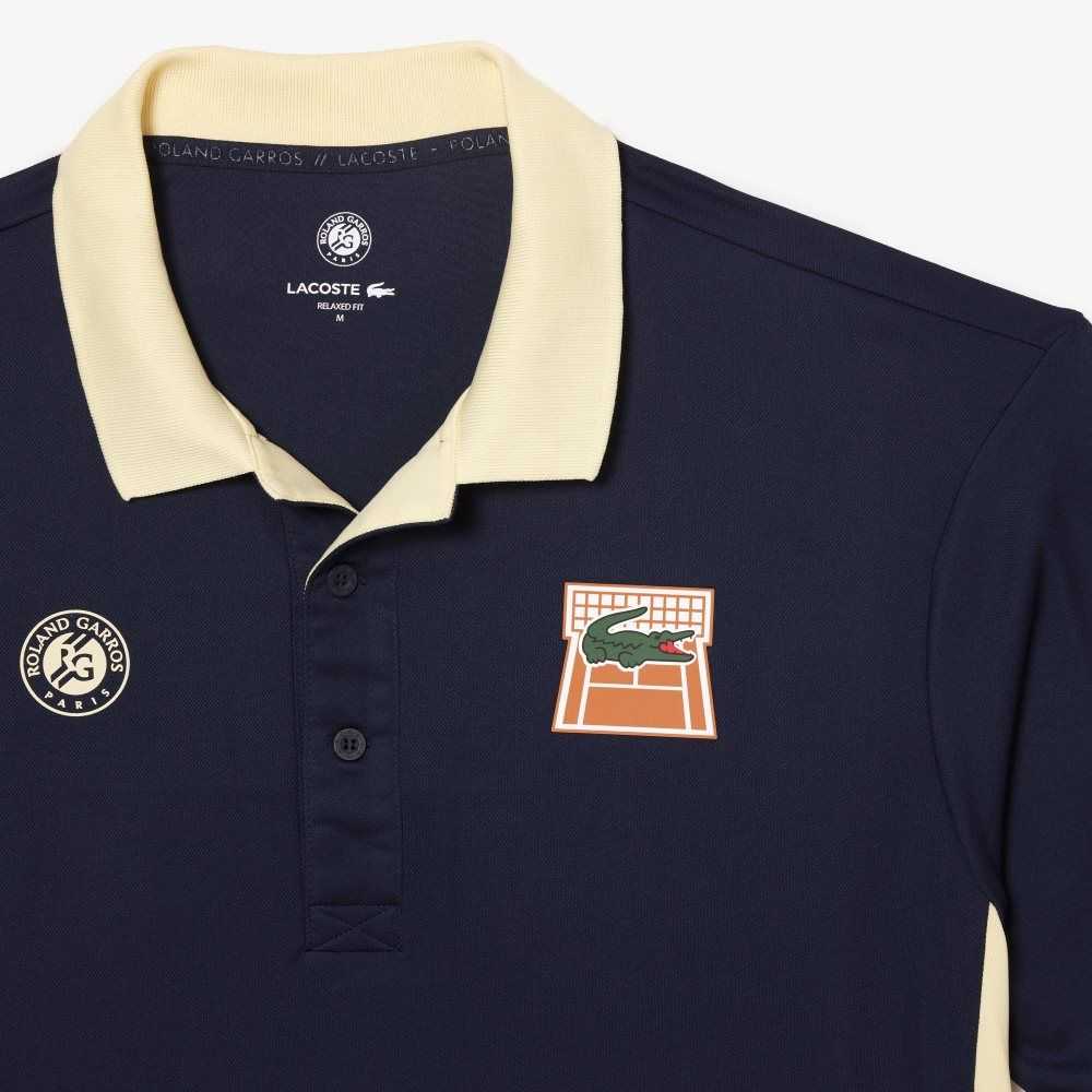 Navy Blue / Yellow Lacoste SPORT Roland Garros Edition Ultra-Dry Polo | PQXTFK-285