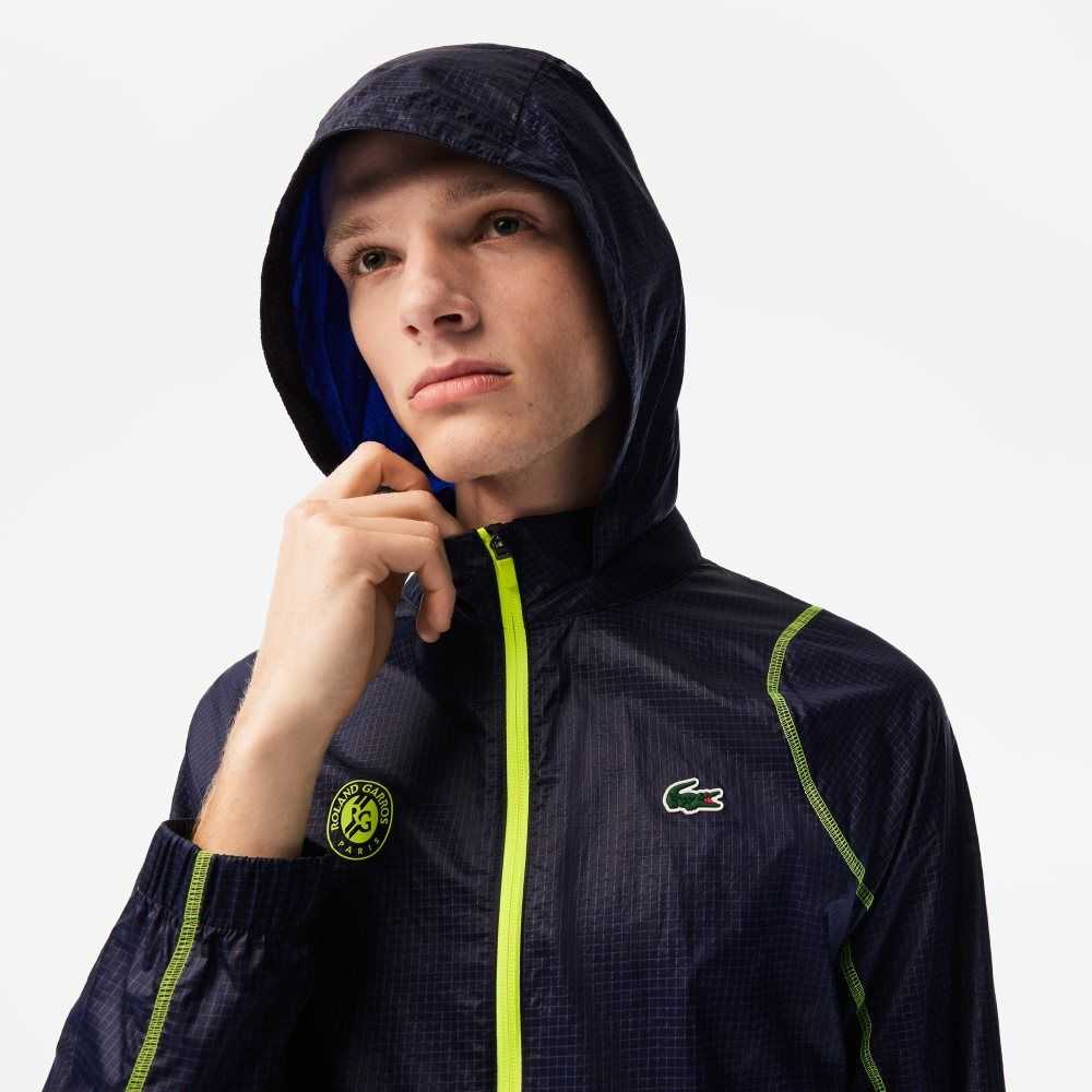 Navy Blue / Yellow Lacoste SPORT Roland Garros Edition After-Match Jacket | SXQWRJ-957