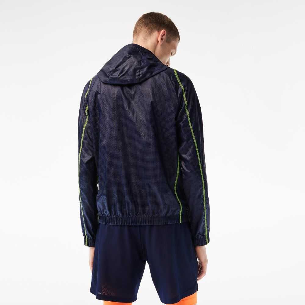 Navy Blue / Yellow Lacoste SPORT Roland Garros Edition After-Match Jacket | SXQWRJ-957