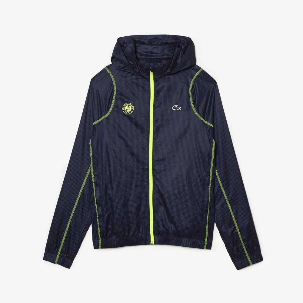 Navy Blue / Yellow Lacoste SPORT Roland Garros Edition After-Match Jacket | SXQWRJ-957