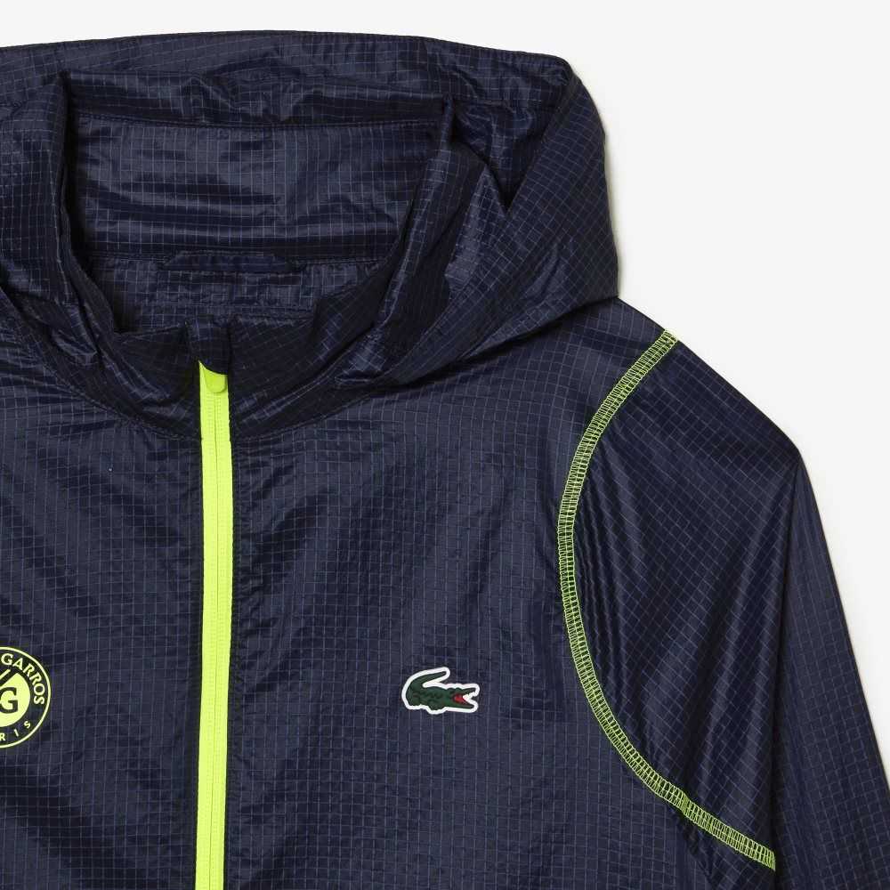 Navy Blue / Yellow Lacoste SPORT Roland Garros Edition After-Match Jacket | SXQWRJ-957