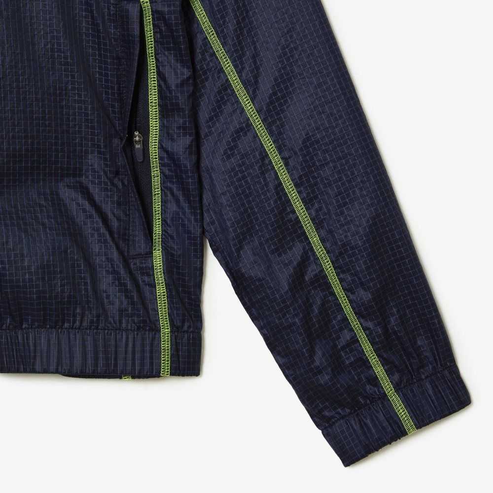 Navy Blue / Yellow Lacoste SPORT Roland Garros Edition After-Match Jacket | SXQWRJ-957