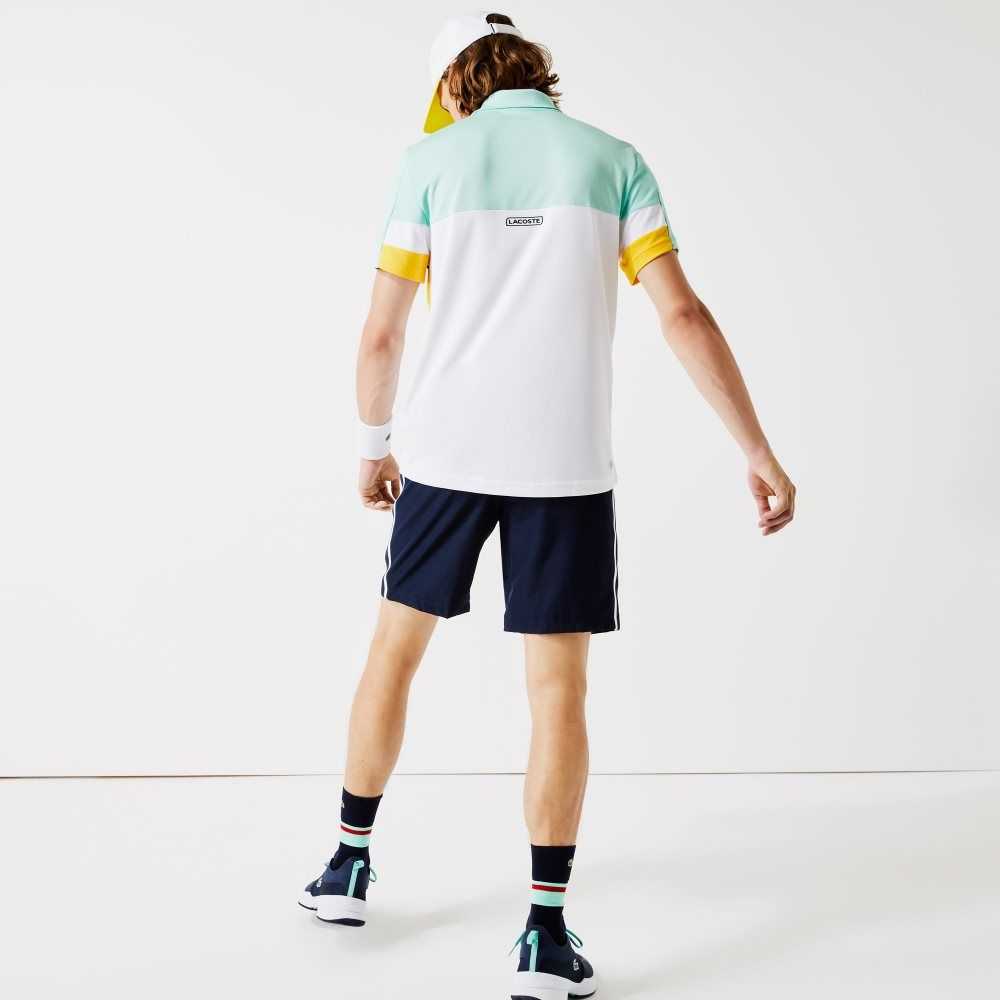 Navy Blue / Yellow / White Lacoste SPORT Contrast Bands Lightweight Shorts | FNPZLG-951