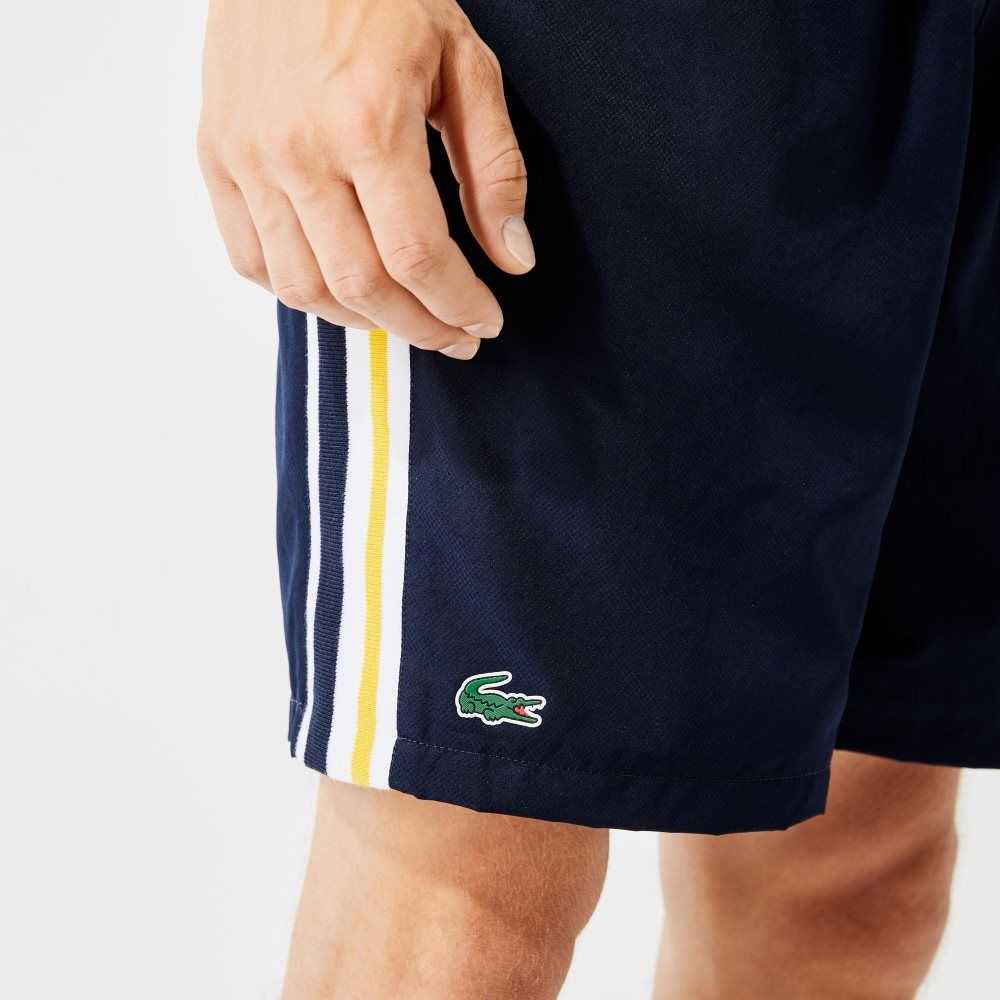 Navy Blue / Yellow / White Lacoste SPORT Contrast Bands Lightweight Shorts | FNPZLG-951