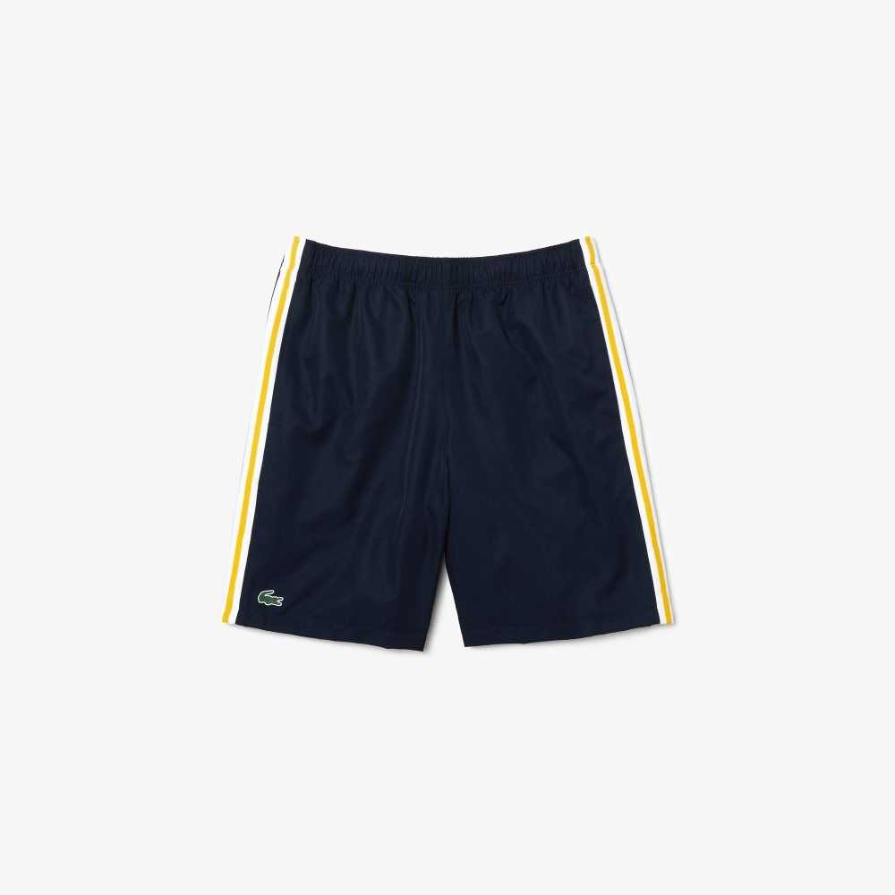 Navy Blue / Yellow / White Lacoste SPORT Contrast Bands Lightweight Shorts | FNPZLG-951