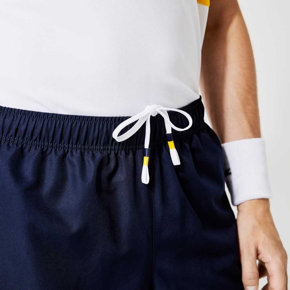 Navy Blue / Yellow / White Lacoste SPORT Contrast Bands Lightweight Shorts | FNPZLG-951