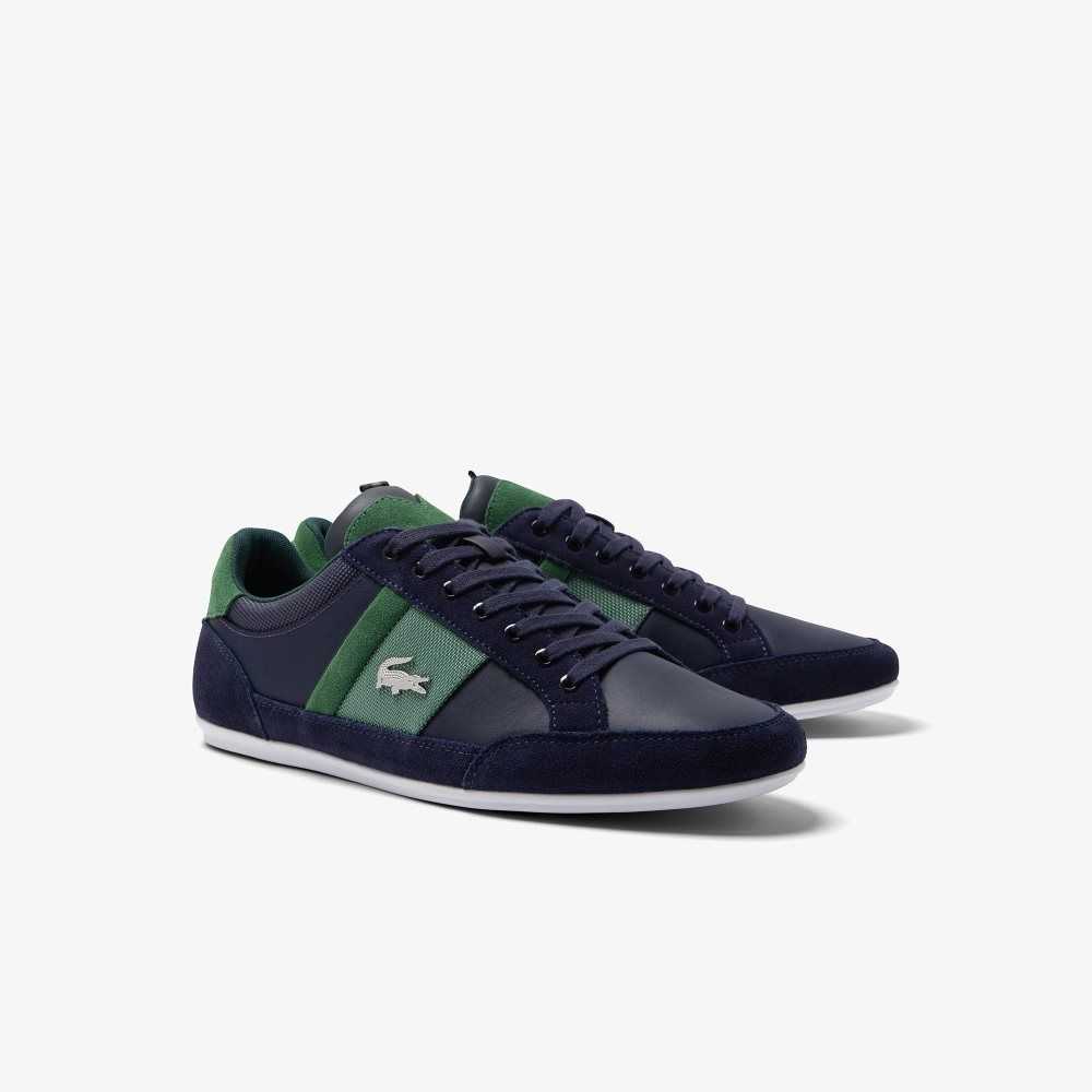 Navy/Green Lacoste Chaymon Leather Sneakers | LVUJBG-316