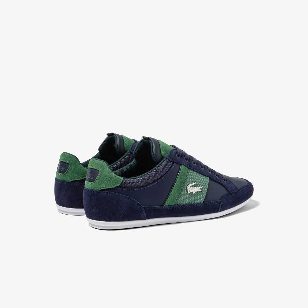 Navy/Green Lacoste Chaymon Leather Sneakers | LVUJBG-316