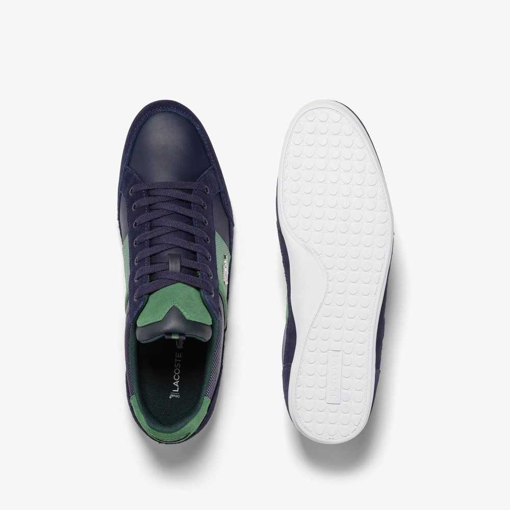 Navy/Green Lacoste Chaymon Leather Sneakers | LVUJBG-316