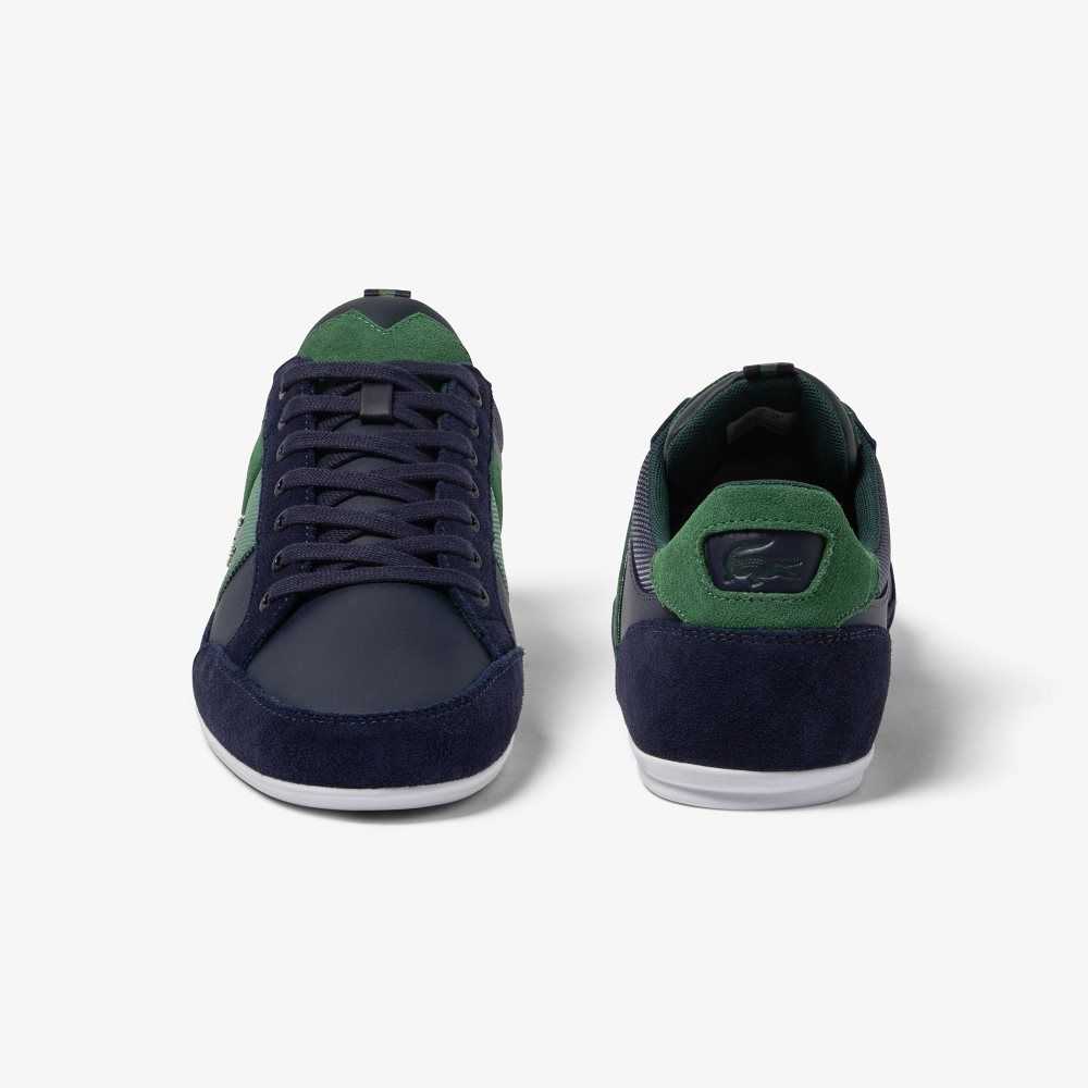 Navy/Green Lacoste Chaymon Leather Sneakers | LVUJBG-316