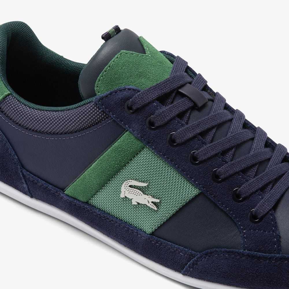 Navy/Green Lacoste Chaymon Leather Sneakers | LVUJBG-316