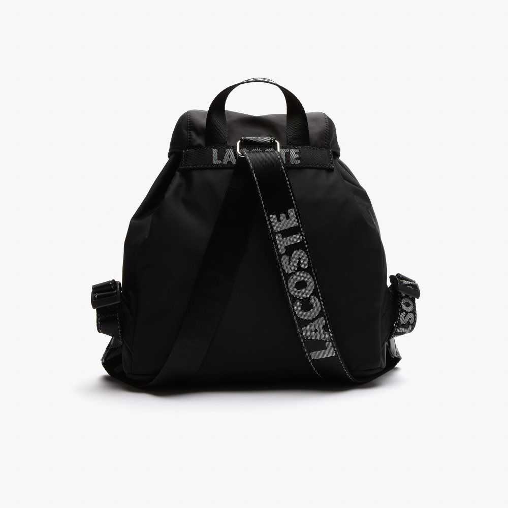 Noir Blanc Lacoste Branded Nylon Flap Backpack | ITDHZN-793