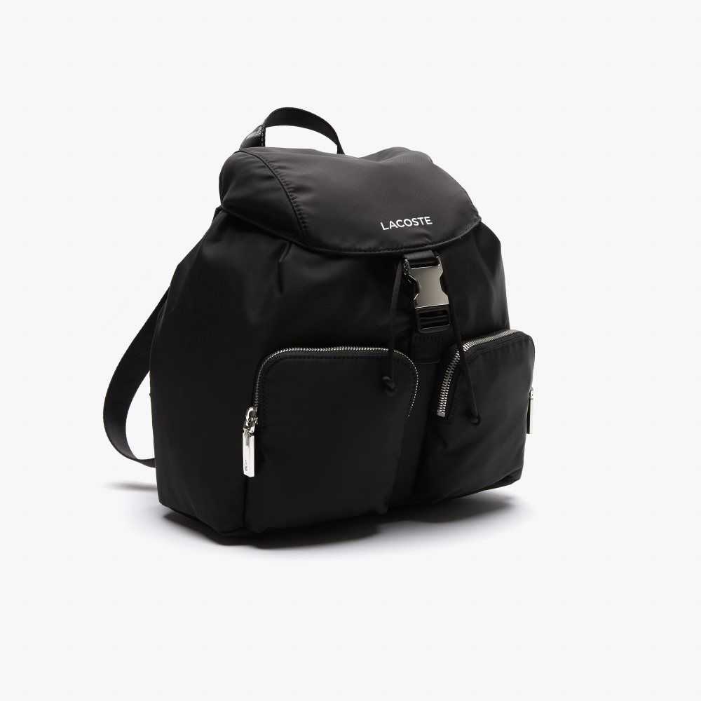 Noir Blanc Lacoste Branded Nylon Flap Backpack | ITDHZN-793