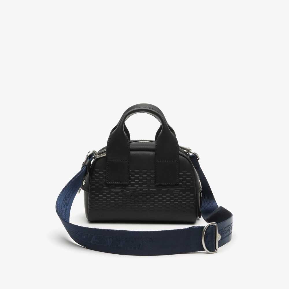 Noir Bleu Nuit Lacoste Mini Bowling Bag in Split Calfskin Leather | PENZWQ-395