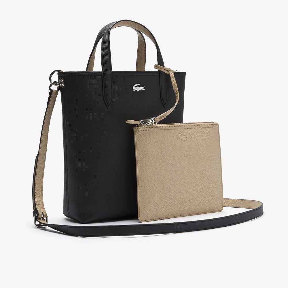 Noir Krema Lacoste Anna Reversible Coated Canvas Tote Bag | RWVYBS-158