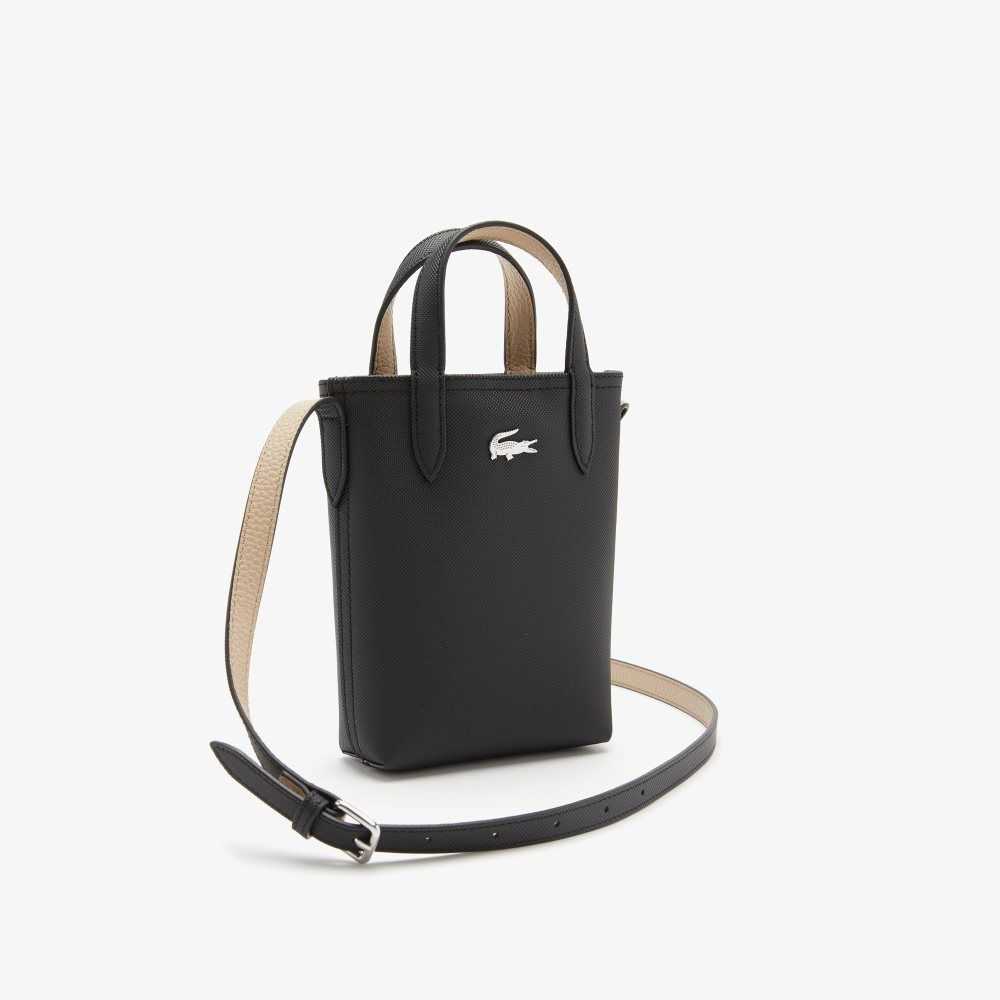 Noir Krema Lacoste Anna Signature Petit Pique Reversible Shoulder Bag | TOIBPZ-394