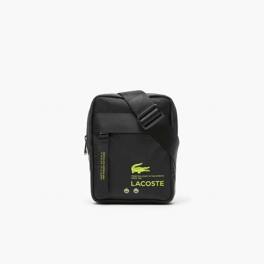 Noir Lime Lacoste Branded Vertical Zip Crossover Bag | ORTGVZ-241