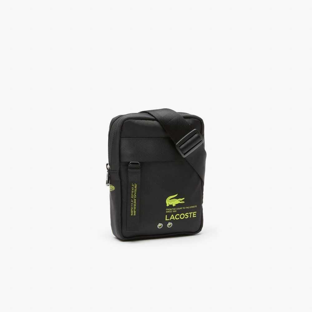 Noir Lime Lacoste Branded Vertical Zip Crossover Bag | ORTGVZ-241