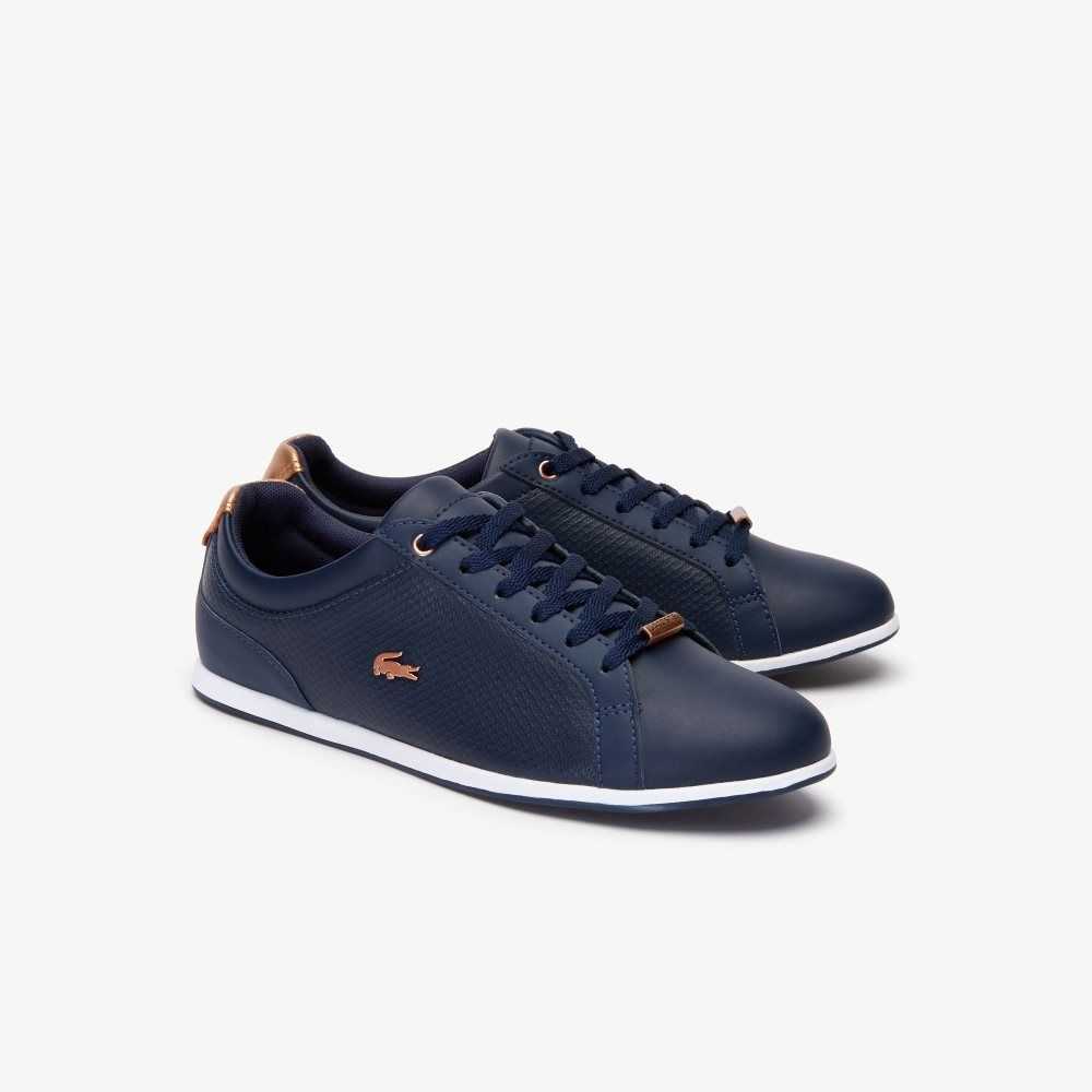 Nvy/Wht Lacoste Rey Leather Lace-Up Sneakers | EXWNHQ-716