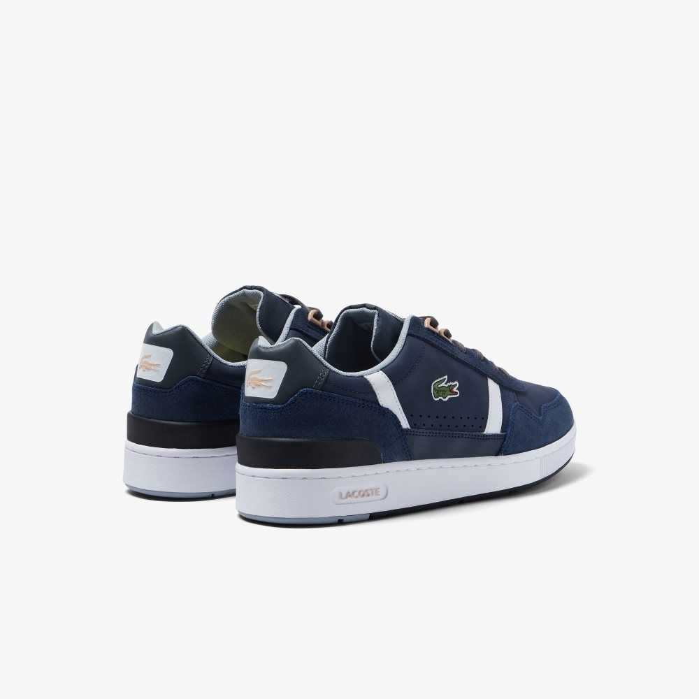 Nvy/Wht Lacoste T-Clip Leather and Suede Sneakers | HTBAMI-973