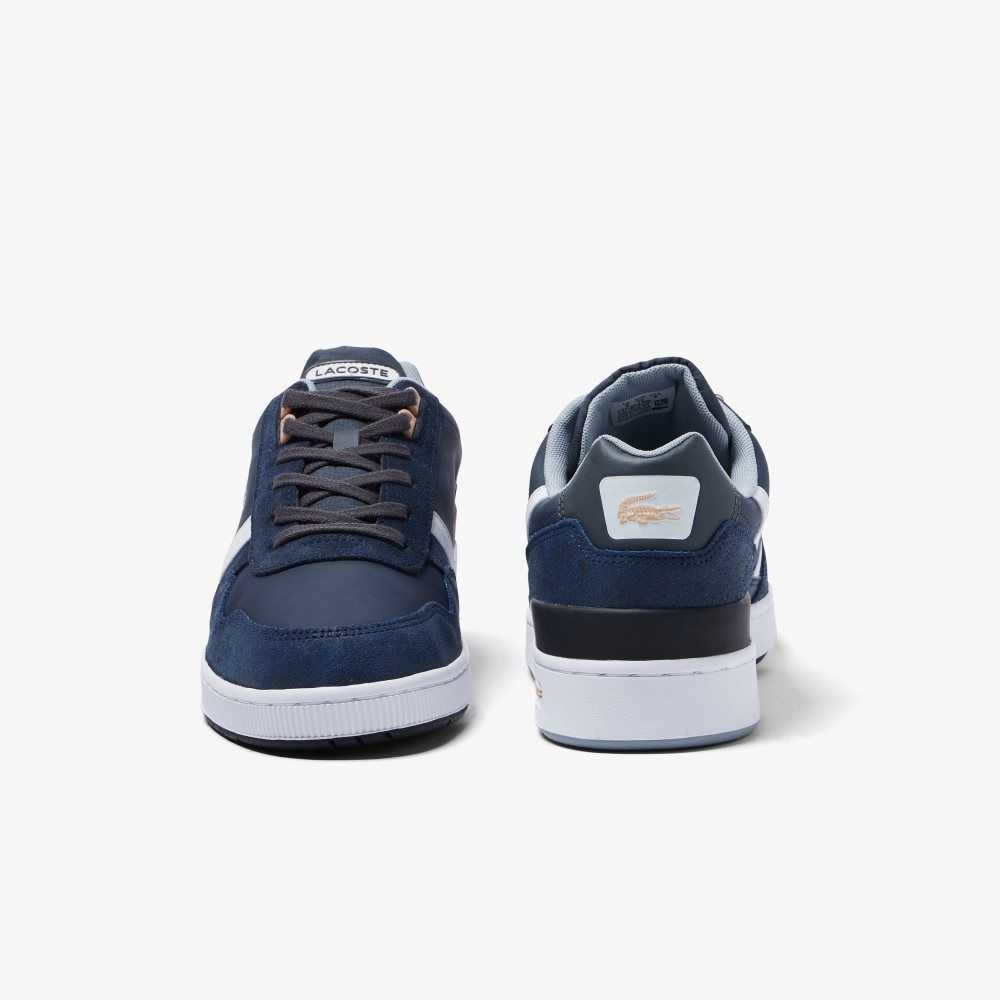 Nvy/Wht Lacoste T-Clip Leather and Suede Sneakers | HTBAMI-973