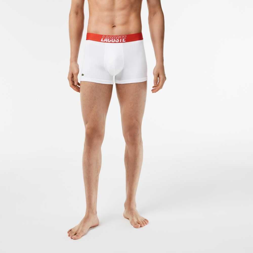 Orange / Grey Chine / White Lacoste 3-Pack Stretch Cotton Printed Trunks | RUOKNI-508