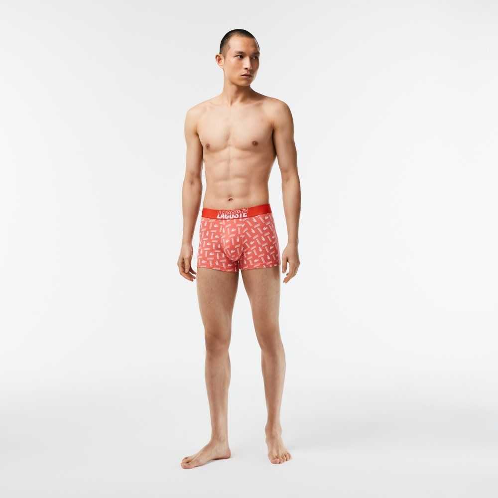 Orange / Grey Chine / White Lacoste 3-Pack Stretch Cotton Printed Trunks | RUOKNI-508