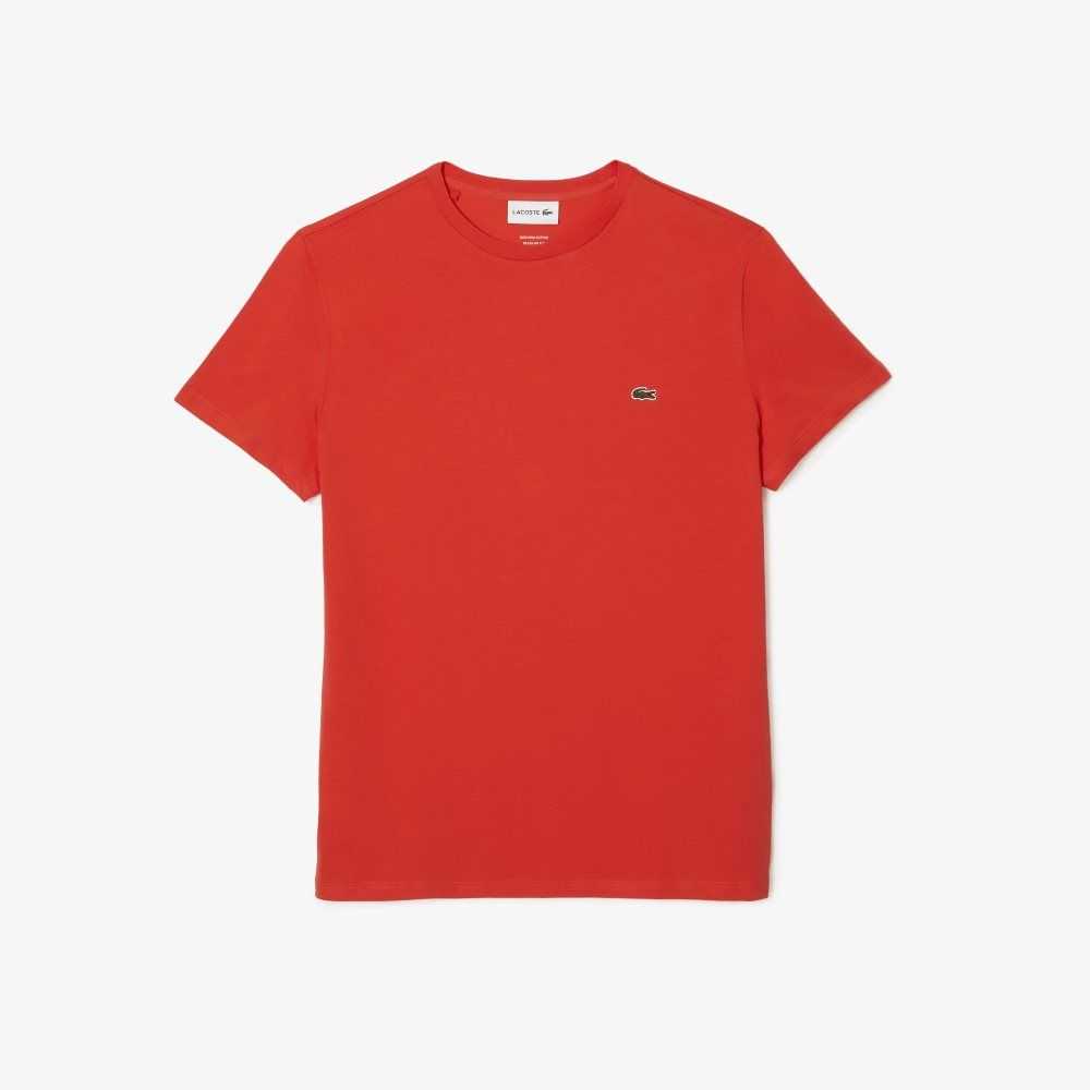 Orange Lacoste Crew Neck Pima Cotton Jersey T-Shirt | XOAZDM-783